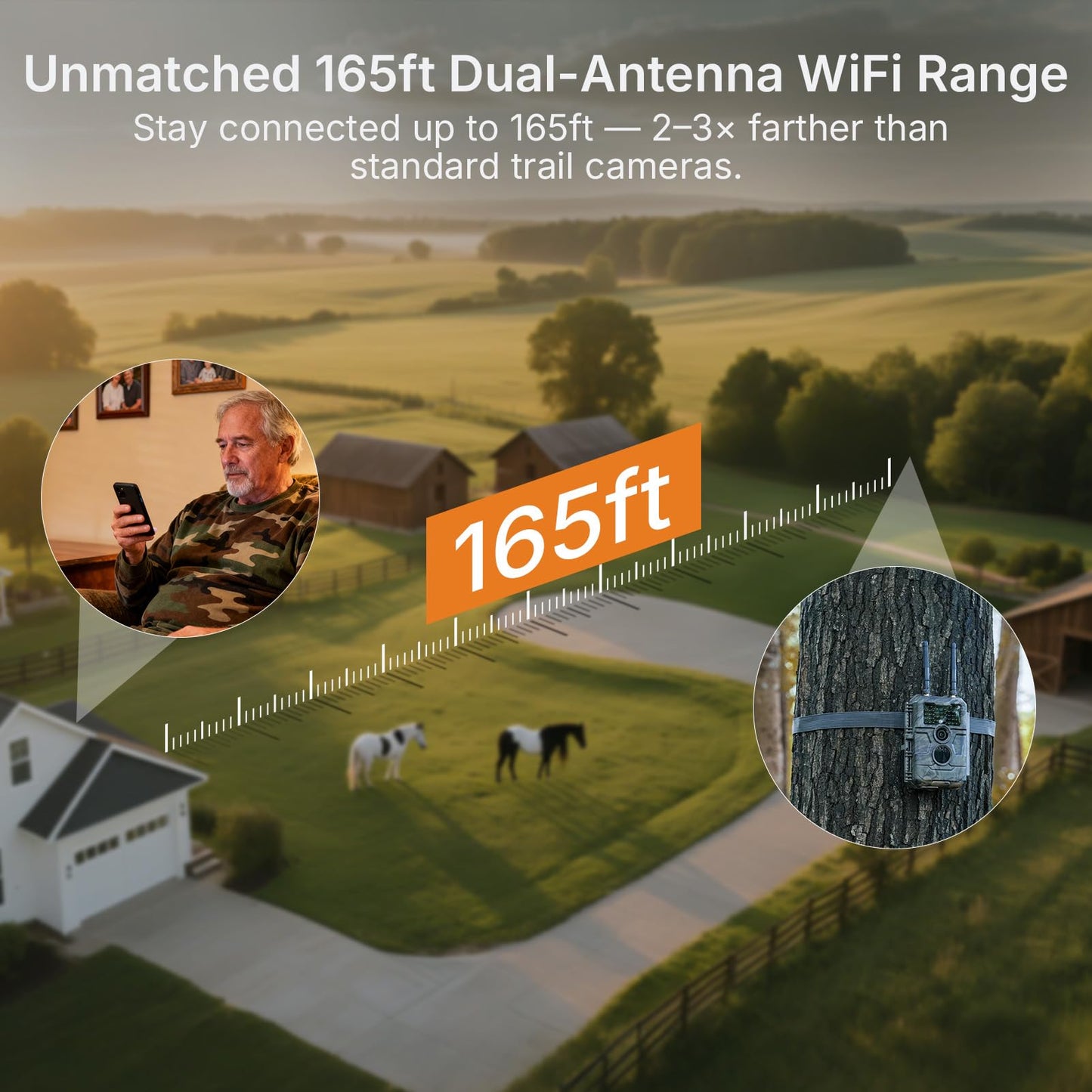 GardePro E6 2.0 Pro WiFi Trail Camera (Non-Cellular), Dual Antennas, Stable Connection, 4K Video, Rechargeable Battery, On-Site App Viewing, Wide Field of View, No-Glow Night Vision, Motion Activated