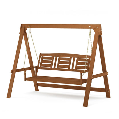 Furinno TIOMAN Porch Swing, Outdoor 3-Seater Patio Wooden Swing with Stand, for Patio, Garden, Porch, Light Wood