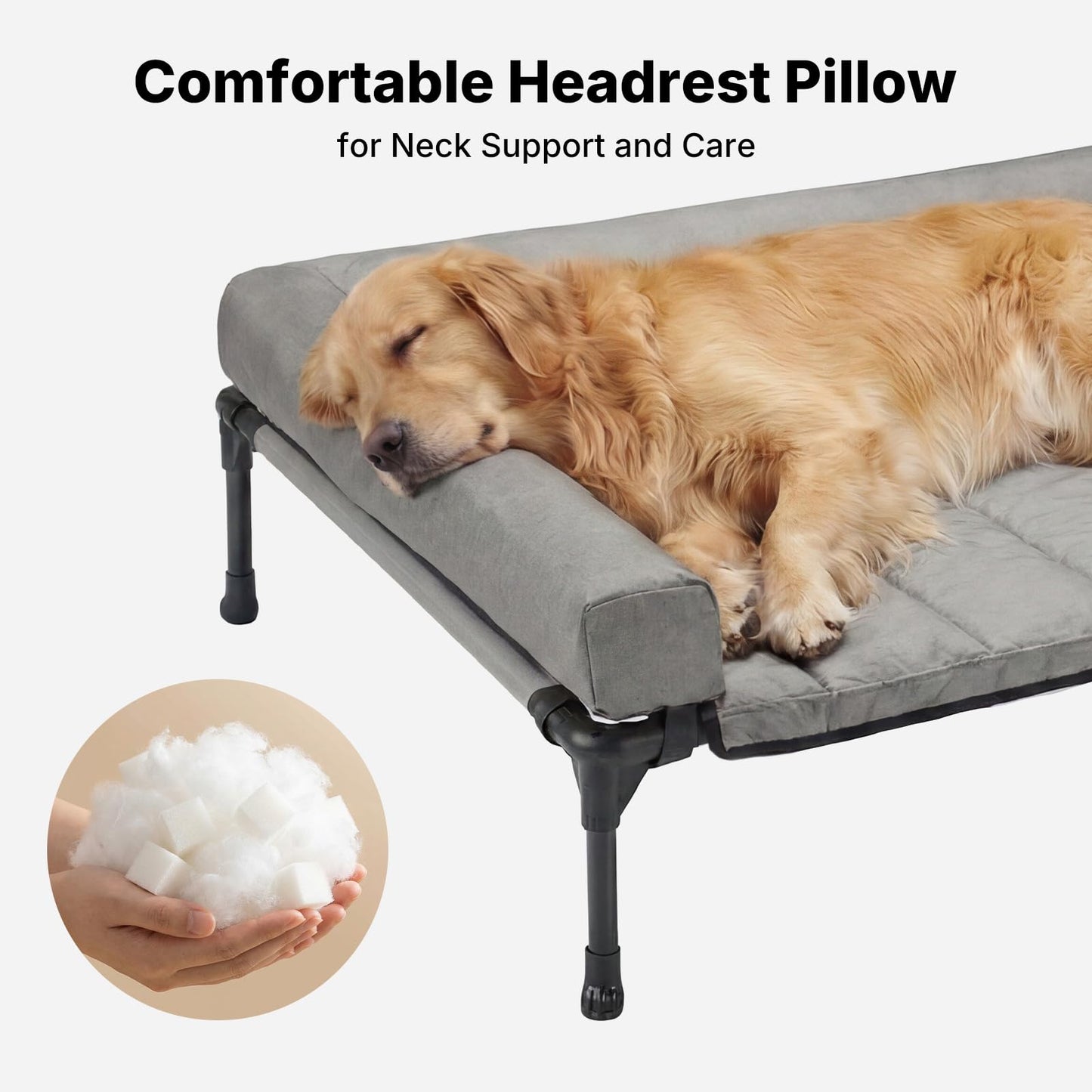 Veehoo Cooling Elevated Dog Bed Add Removable Waterproof Bolster Cushion Mat, Raised Pet Cot with Breathable Teslin Mesh, No-Slip Feet, Dog Couch Bed for Indoor Outdoor, 53 inches, Grey
