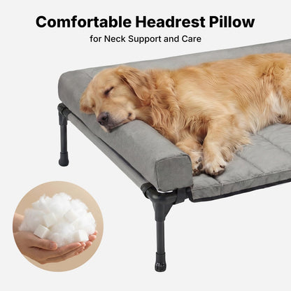 Veehoo Cooling Elevated Dog Bed Add Removable Waterproof Bolster Cushion Mat, Raised Pet Cot with Breathable Teslin Mesh, No-Slip Feet, Dog Couch Bed for Indoor Outdoor, 53 inches, Grey