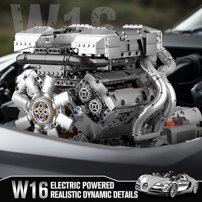Mould King 10201 W16 Engine Model Kit - Build Your Own Cars 4-Speed Transmission Engine that Works - DIY STEM Project for 14+ Teens Hobby Building Blocks Kit for Adults(2024 Pcs)