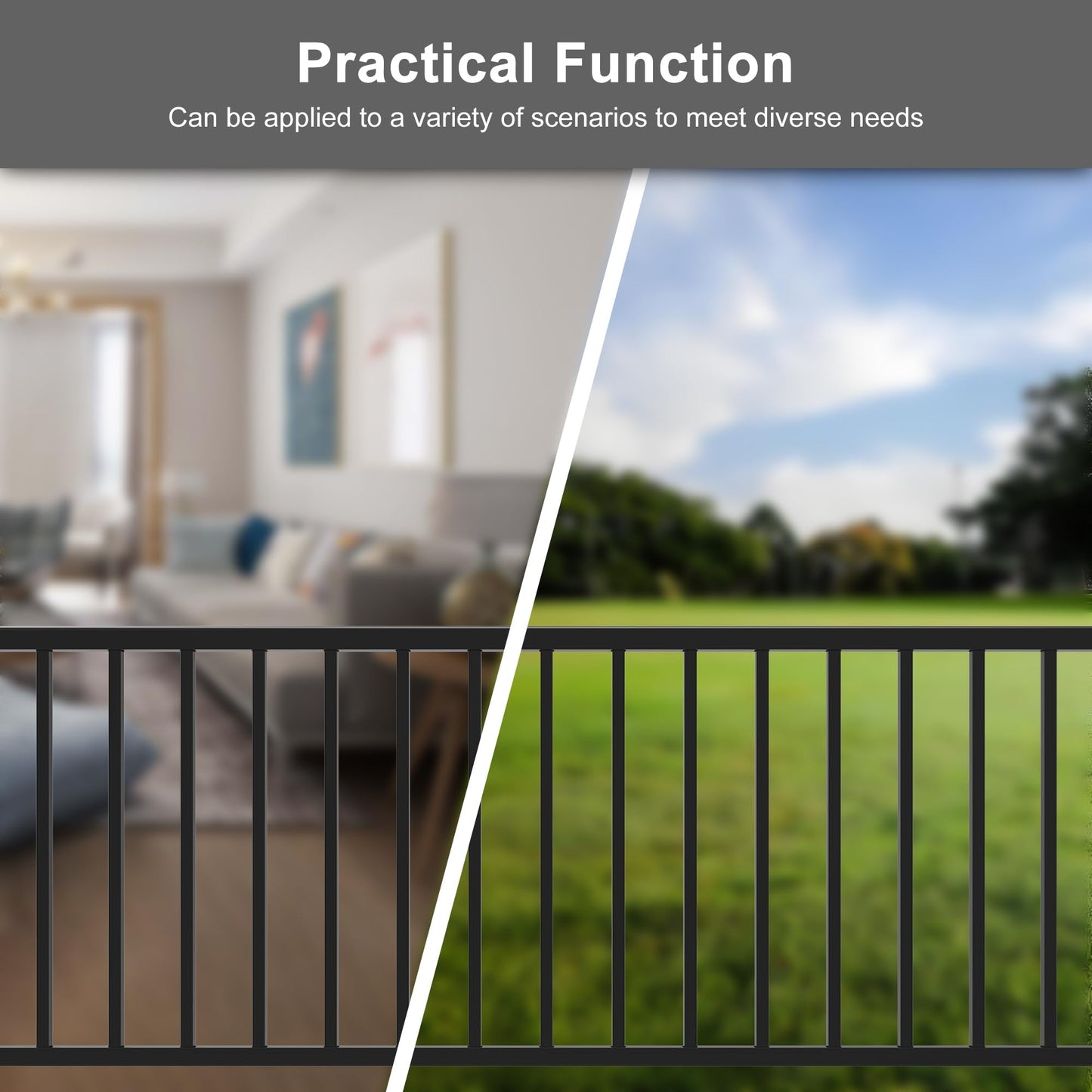 AMSOOM Railing kit-36 Inches High Heavy Duty Steel with Railings Balusters for Terraces and Courtyards Various Indoor and Outdoor Scenes(Black,6ft Wide)