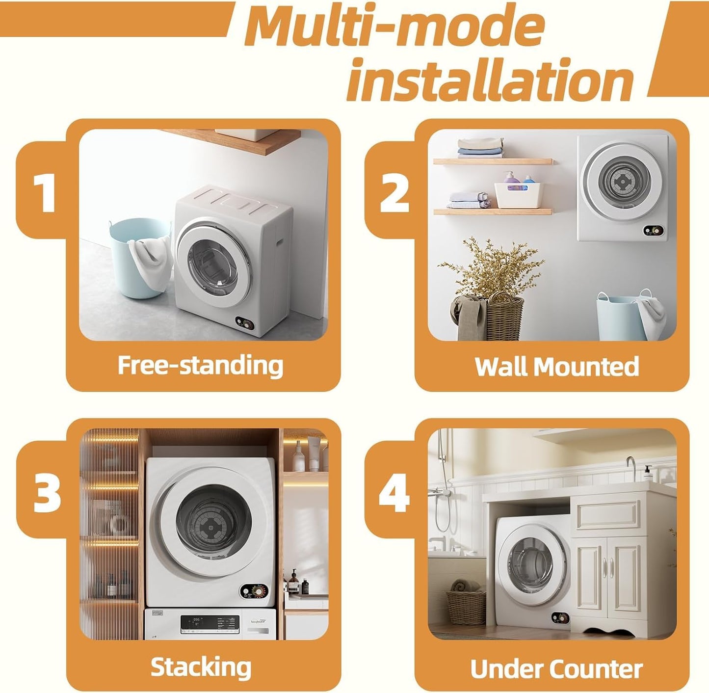 SUSTAINOVA Portable Dryer 1.5 cu. ft., 850W Powerful Clothes Dryer Compact Electric Dryer with Stainless Steel Tub, Electric Machine for Small Space, Apartments, Hostels, RVs - White