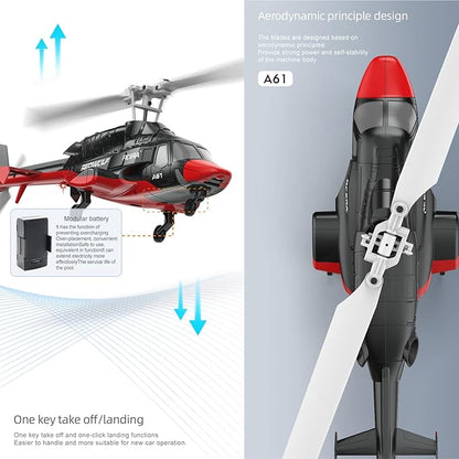 A61 Airwolf Remote Controlled Helicopter Aircraft Plane 4CH RC Heli Aileronless 1/42 Scale 6-Axis Gyroscope Altitude Hovering Optical Flow Position 2Batteries for Adults Beginners/Black red