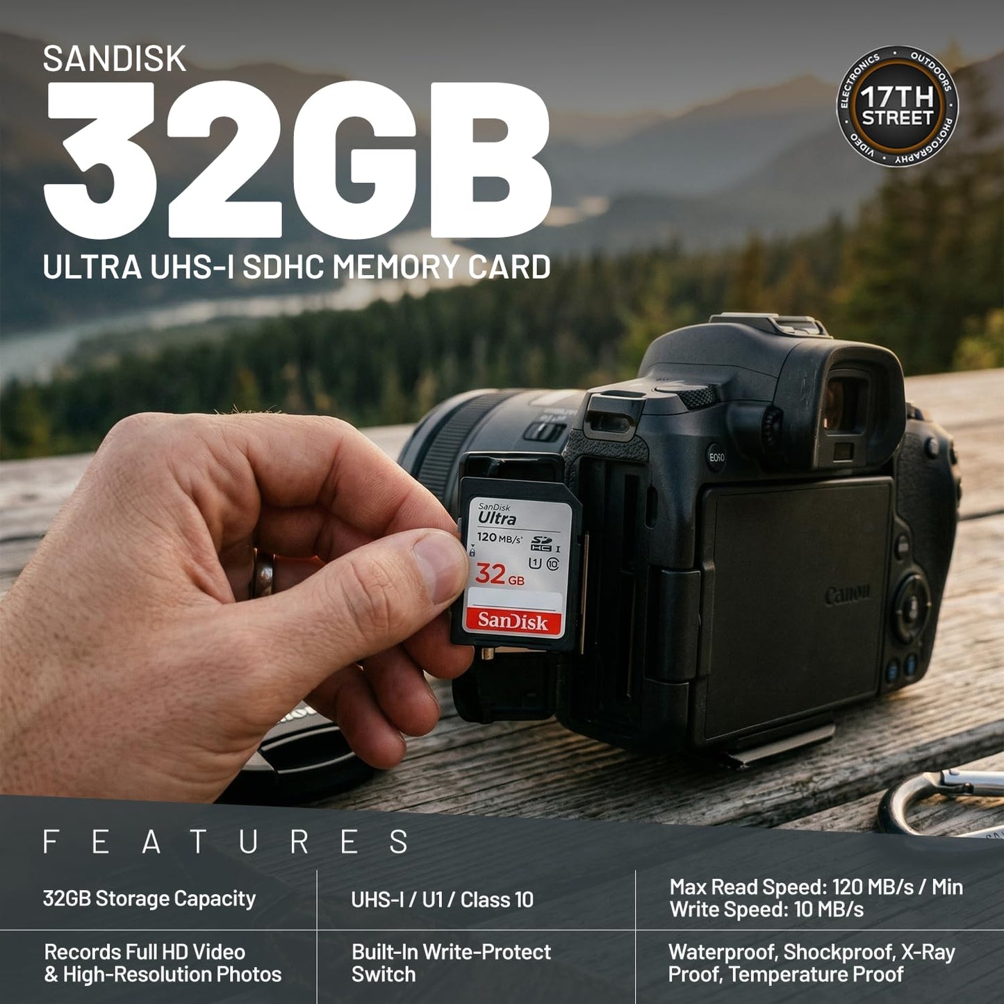 Pentax WG-90 Waterproof Digital Camera (Black) | 2.7" LCD Monitor Display Camera with 32GB Ultra UHS-I SDHC Memory Card and Waith Quick Release Camera Floating Strap (Yellow) - Essential Bundle Kit