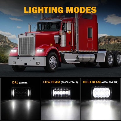 Auxbeam 4x6 LED Headlights Rectangular Headlamps Hi/Lo Sealed Beam with DRL DOT Approved Replacement H4651 H4652 H4656 H4666 H6545 Compatible with Peterbil Kenworth Freightliner Ford Trucks (2PCS)
