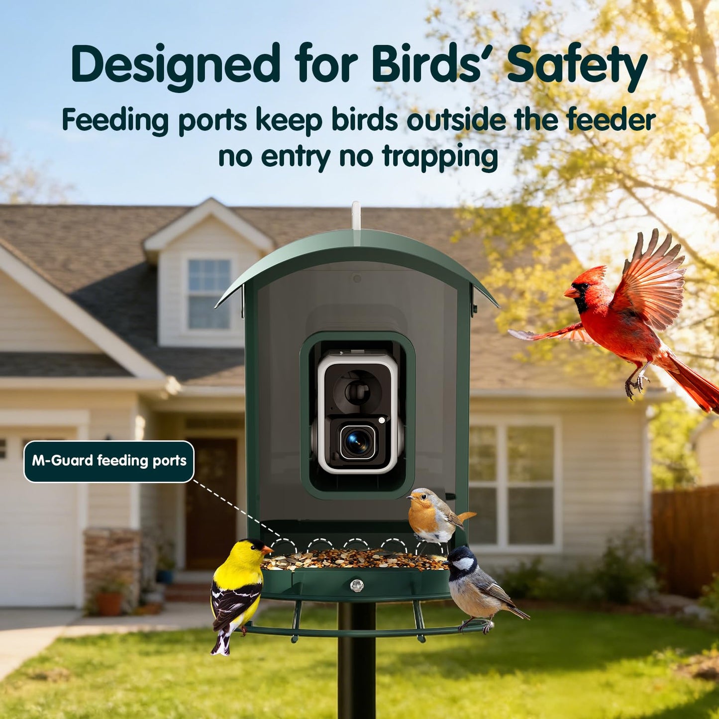 Humbirdy Bird Feeder with Camera, 4K Ultra HD Video with 30fps Live View, 10x Slow Motion, No Subscription, Solar Powered AI Smart Bird Feeder with Camera, 2.4G/5G Wi-Fi, Durable Metal,Bird Lover Gift