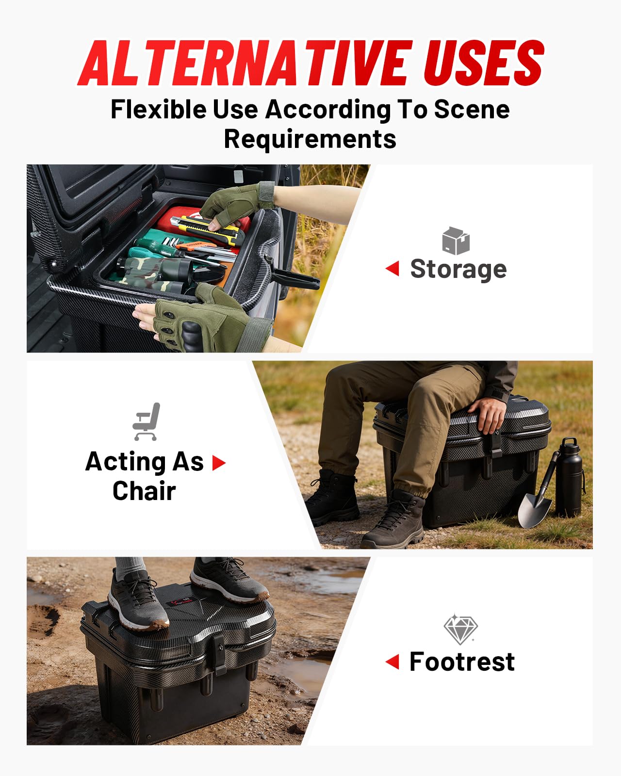 StarknightMT 24L Carbon Fiber Bed Storage Box, Lockable Off-Road Cargo Organizer Compatible with 2016-2026 Polaris Ranger 500/570/900/1000 XP & General 1000, Heavy-Duty