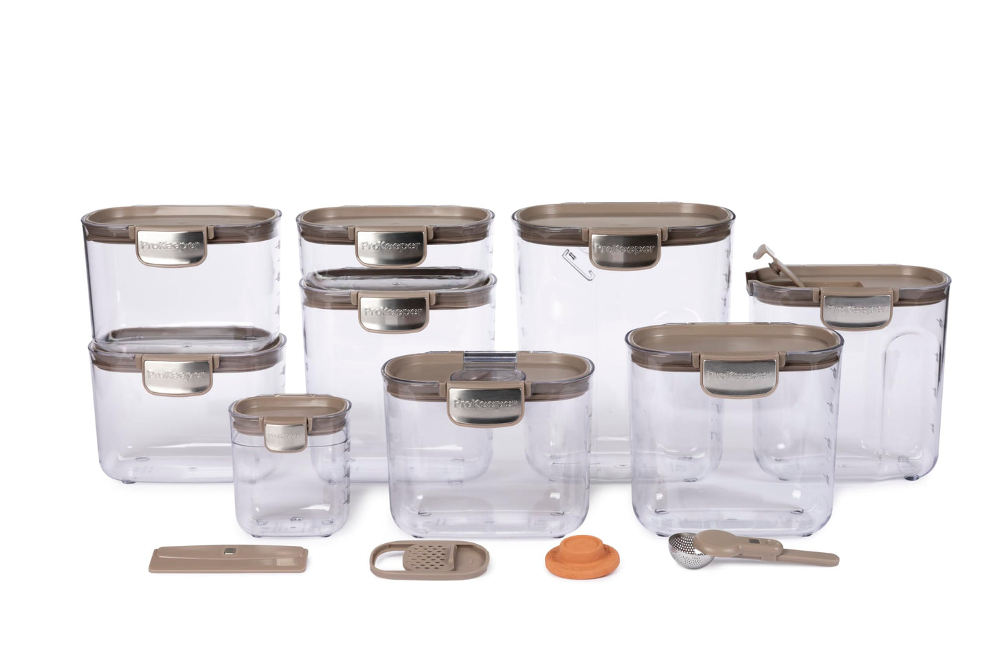 ProKeeper+ Airtight Food Storage Container Set – Clear Plastic Flour and Sugar Canister Set with Magnetic Accessories for Kitchen Organization (Taupe, 13-Piece)