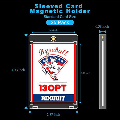 25-Pack Sleeved Magnetic Card Holders -130pt One Touch Card Holder with 2.63x3.7 Larger Inner Dimension First Insert Card into Soft Card Sleeve Then Place into Card Holder for Double Protection