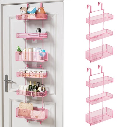 HapiRm Over Door Organizer Storage - Separable Door Organizer Hanging with 6 Metal Large Capacity Baskets for Bathroom Bedroom Kitchen Pantry Closet (Pink)