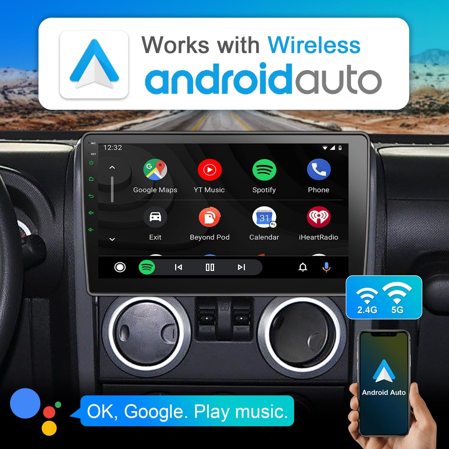 8 Core Car Radio 64G for Jeep Wrangler JK Compass Grand Cherokee Dodge Ram Upgrade Stereo Wireless CarPlay Android Auto,10 '' Touchscreen Head Unit GPS WiFi AM/FM SWC