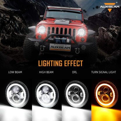 Auxbeam 7 Inch LED Headlights DOT Approved for 1997-2018 Jeep Wrangler JK JKU Unlimited TJ LJ CJ, 7" Round Headlamps for Rubicon Sport Sahara Peterbilt, H6024 Headlights w/DRL & Amber Turn Signal