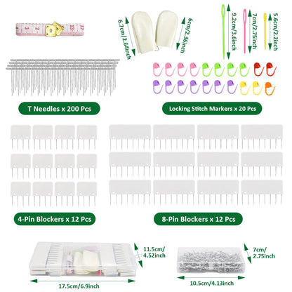 9 Pcs Blocking Mats for Knitting, Extra Thick Blocking Boards with Grids, with 200 T-Pins and 24PCS Knitting Blockers, for Needlepoint or Crochet