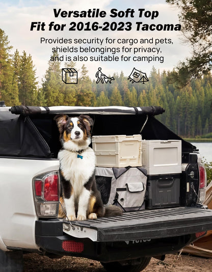 JOYTUTUS Upgraded Truck Bed Soft Topper Compatible with 2005-2023 Tacoma with 6ft Bed, Foldable Camper Shell Truck Top