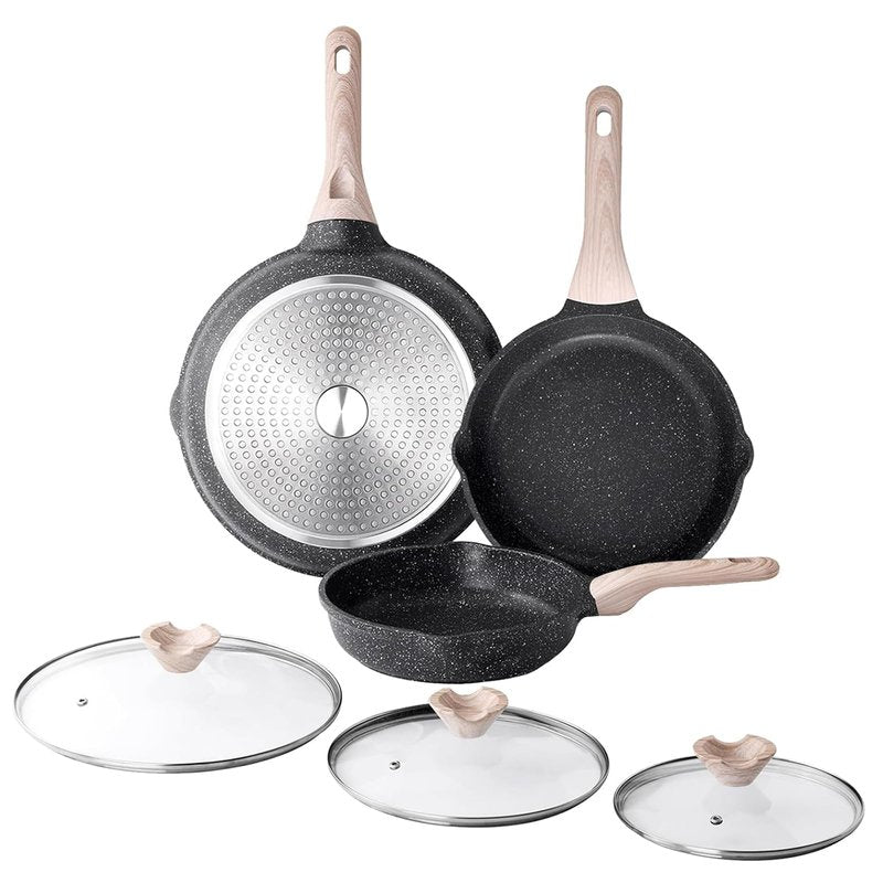 Kordisen Nonstick Frying Pan Set with Lids, 3 Piece Skillet Set, Healthy Induction Cookware Cooking Pan, Stay-Cool Handle, Compatible with All Stovetops, PFOA Free (9.5, 11, 12.5 Inch)