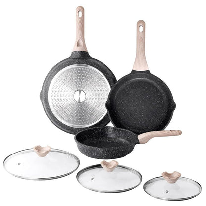 Kordisen Nonstick Frying Pan Set with Lids, 3 Piece Skillet Set, Healthy Induction Cookware Cooking Pan, Stay-Cool Handle, Compatible with All Stovetops, PFOA Free (9.5, 11, 12.5 Inch)