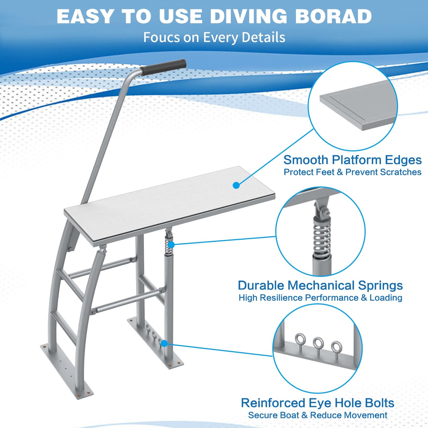 THOOUM 31.5" Rise Dock/Boat/Deck Diving Board Platform with Hand Rail, Heavy Duty Boarding Platform with Foam Pad Surface for Diving