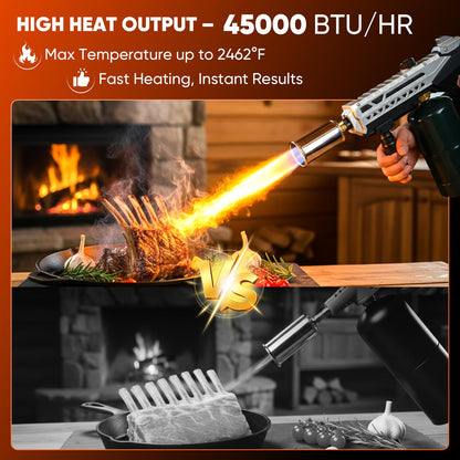 Sakerplus Propane Torch, 3272°F High Power Torch Gun with Adjustable Flame & Safety Lock, Heavy Duty Blow Torch for BBQ, Sous Vide, Steak Searing, Campfire & Charcoal Starter (Tank Not Included)