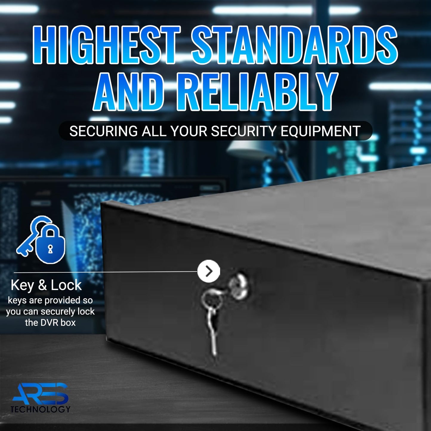 ARES VISION DVR Lock Box 15" x 15" x 5" – Heavy Duty 16 Gauge Steel Security Enclosure with Fan, Lock & Key, Cable Knockouts – Secure NVR, Router, AV Equipment for Home & Commercial Use