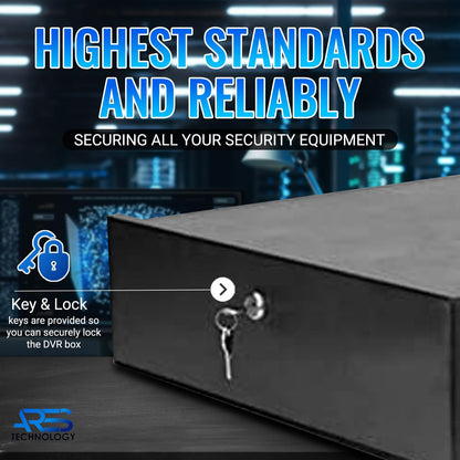 ARES VISION DVR Lock Box 15" x 15" x 5" – Heavy Duty 16 Gauge Steel Security Enclosure with Fan, Lock & Key, Cable Knockouts – Secure NVR, Router, AV Equipment for Home & Commercial Use