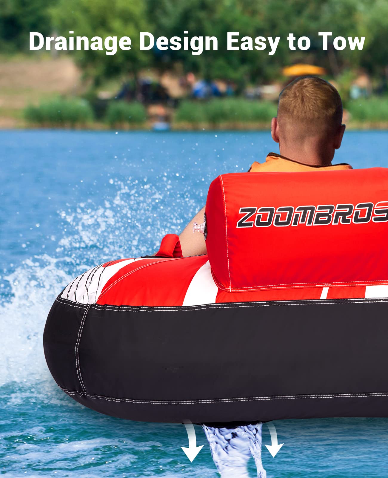 ZOOMBROS Towable Tube for Boating 2-Person, Secure Cockpit Seating for Kids & Family Safety, Heavy-Duty Water Sport Towables Large Capacity with Quick Connector, Less Drag