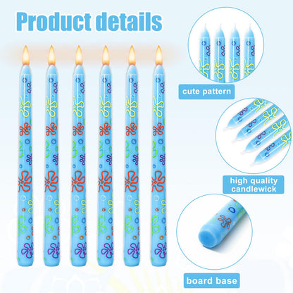JarThenaAMCS 6Pcs Sponge Birthday Party Taper Candles 10 Inch Decorative Candles Long Unscented Candle Sticks for Sponge Fans Party Decor