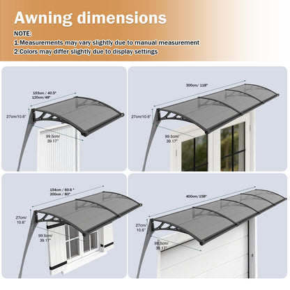 Outsunhom Awning for Door Entrance,32x48 Inch Polycarbonate Window Canopy Exterior with Drainage,UPF 50+ Rain Snow Sun UV Protection,Spliced Overdoor Awnings for Outside,Doors, Patio, Porch, Deck