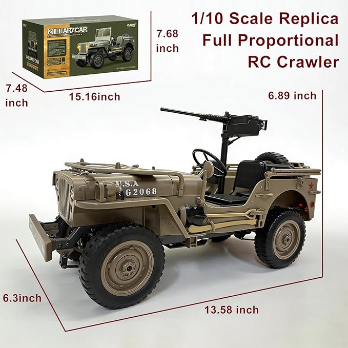 Skymaker RC Trail Truck 4x4 Remote Control Rock Crawler Off Road RC Jeep with Machine Gun &amp Two Batteries RTR All Terrains 2.4GHz Military Car for Adult(Camel)