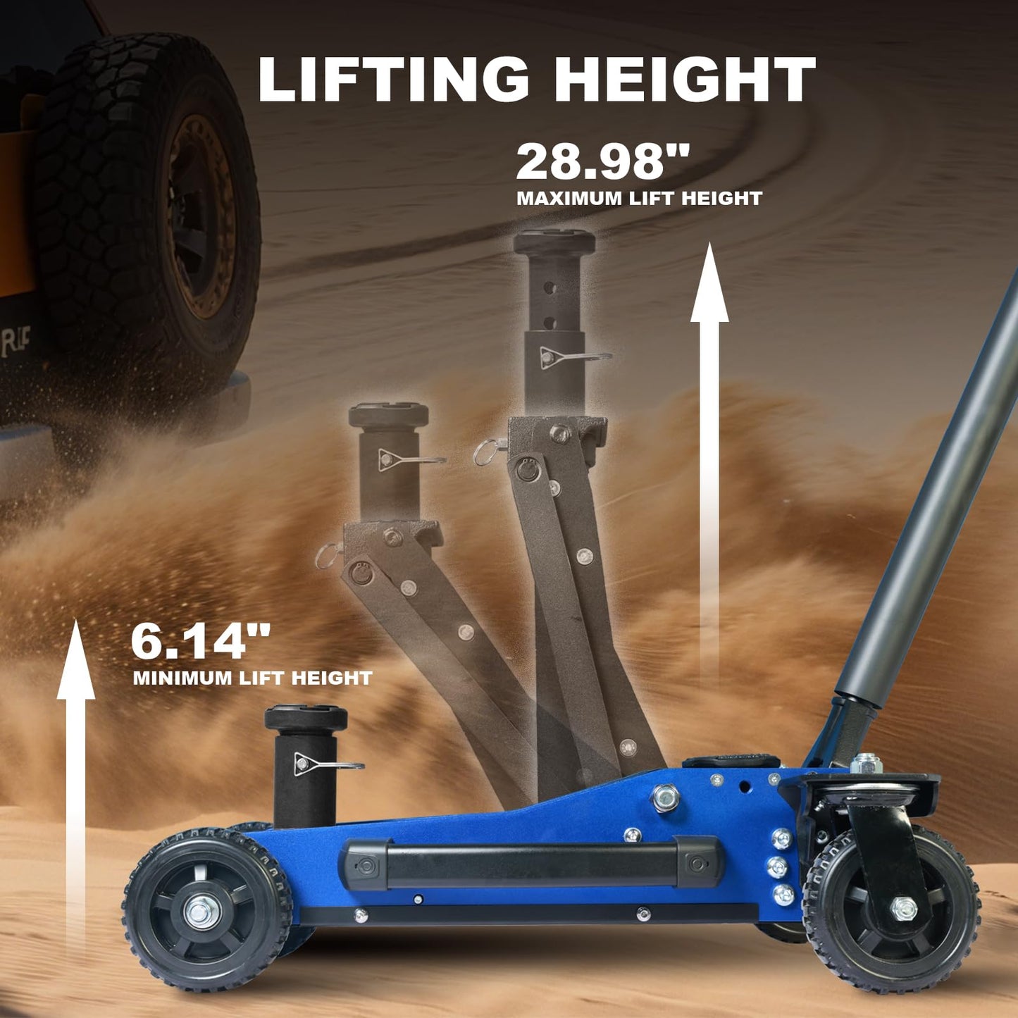 Jack Boss 3 Ton Off Road Jack with Big Wheels, Dual Pumps Hydraulic Lift, Heavy Duty Off Road for Trucks and SUV, Off-Road Vehicle Jack