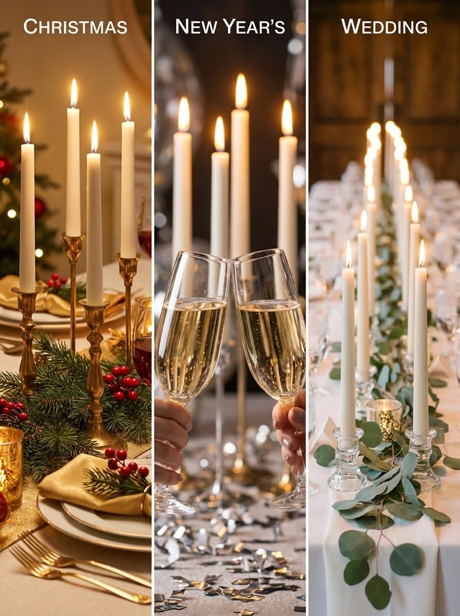 South Standard Premium White Taper Candles Stick | Bulk12 Pack | 9'' Inches | Dripless, Unscented, Smokeless Dinner Candlesticks | 7+ Hour Long Burning for Elegant Weddings, Parties & Home Decor