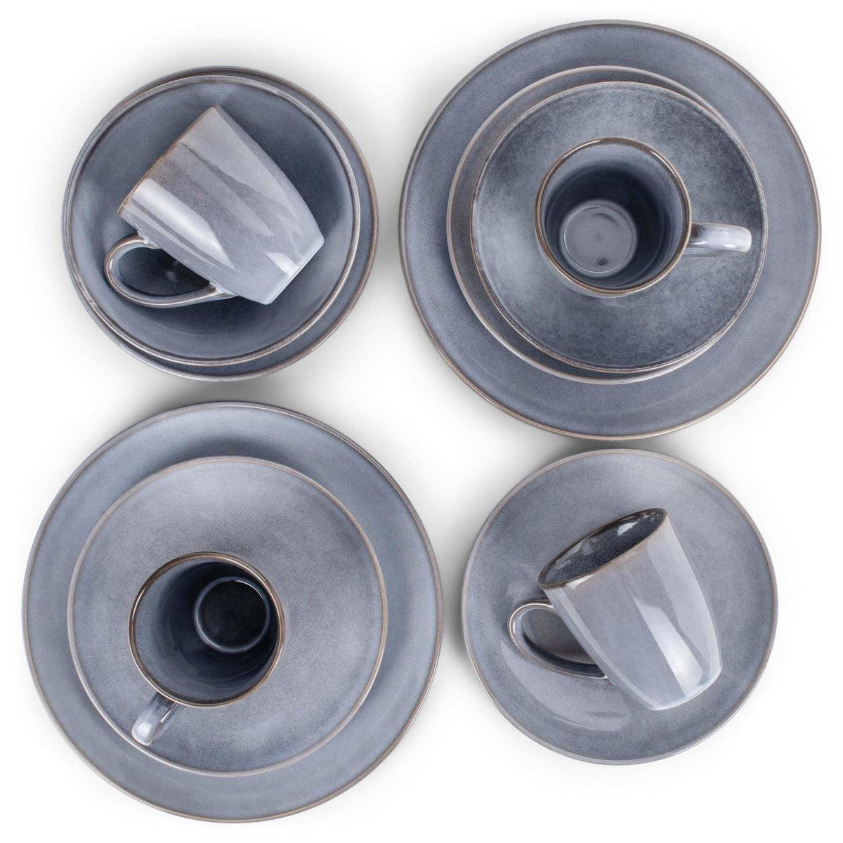 Elanze Designs Reactive Glaze Stone Ceramic Plates Bowls Mugs Classic Dinnerware 16 Piece Set - Service for 4, Grey