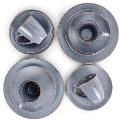 Elanze Designs Reactive Glaze Stone Ceramic Plates Bowls Mugs Classic Dinnerware 16 Piece Set - Service for 4, Grey