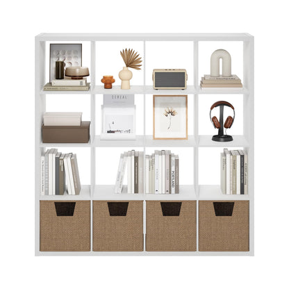 Furinno Cubicle Book Shelf, 16-Cube Bookshelf, Extra Thick Frame Reversible Bookcase with Open Back, 14.6" x 58" x 58", for Living Room, Bedroom, Home Office, White