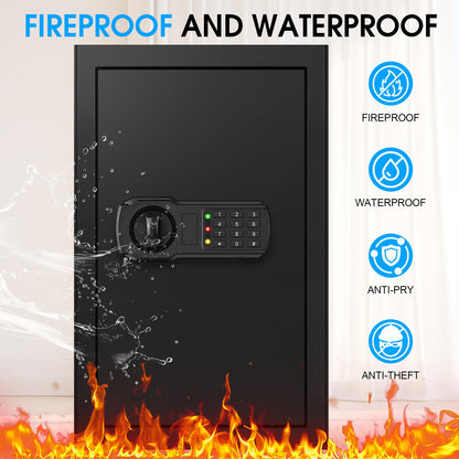 5.2 Cuft Large Home Safes Fire Waterproof, Fireproof Safe Box for Home with Programmable Keypad, Spare Keys and 3 Removable Shelves, Anti-Theft Security Fireproof Document Safe for Money Valuables