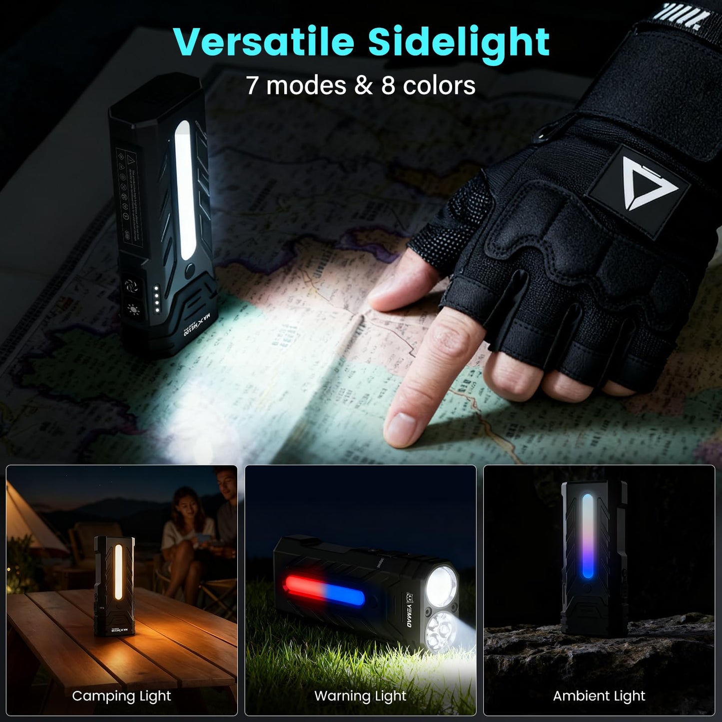 MAXME100 A300 Pro 5200 High Lumens Flat LED Flashlight 6700K, 8000mAh, Sidelight Floodlight and Spotlight, Rechargeable, Magnetic Tail