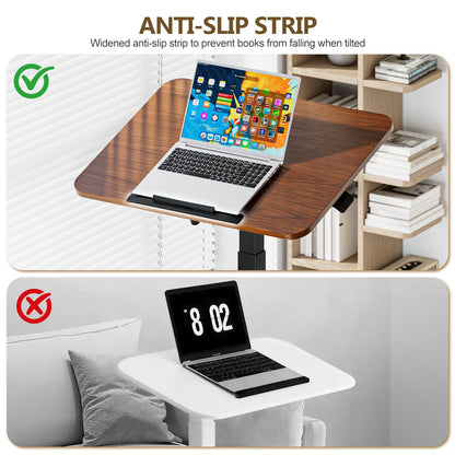 OUKMIC 25 Inch Mobile Foldable Standing Desk, 180 Degree Tiltable Portable Rolling Laptop Table, Height Adjustable Sit-Stand Desk with Wheels, No Assembly Computer Workstation for Home Office, Brown