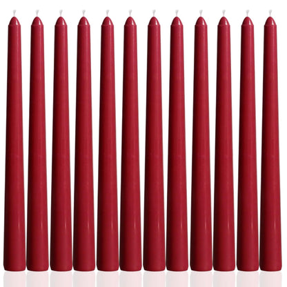 10 Inch Wine Red Taper Candles-Dripless Unscented Tapered Candle Smokeless Candlestick Long Slow Burning 8 Hours Tall Sticks for Christmas Wedding Dinner Parties 12 Pack