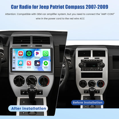 5Ghz WiFi 4G+64G Android 15 Radio for Jeep Patriot Compass 2007-2009 Car Stereo with Wireless Carplay Android Auto,5.0 Bluetooth,Build-in EQ,10inch IPS Touchscreen,GPS,FM/RDS Backup Camera MIC