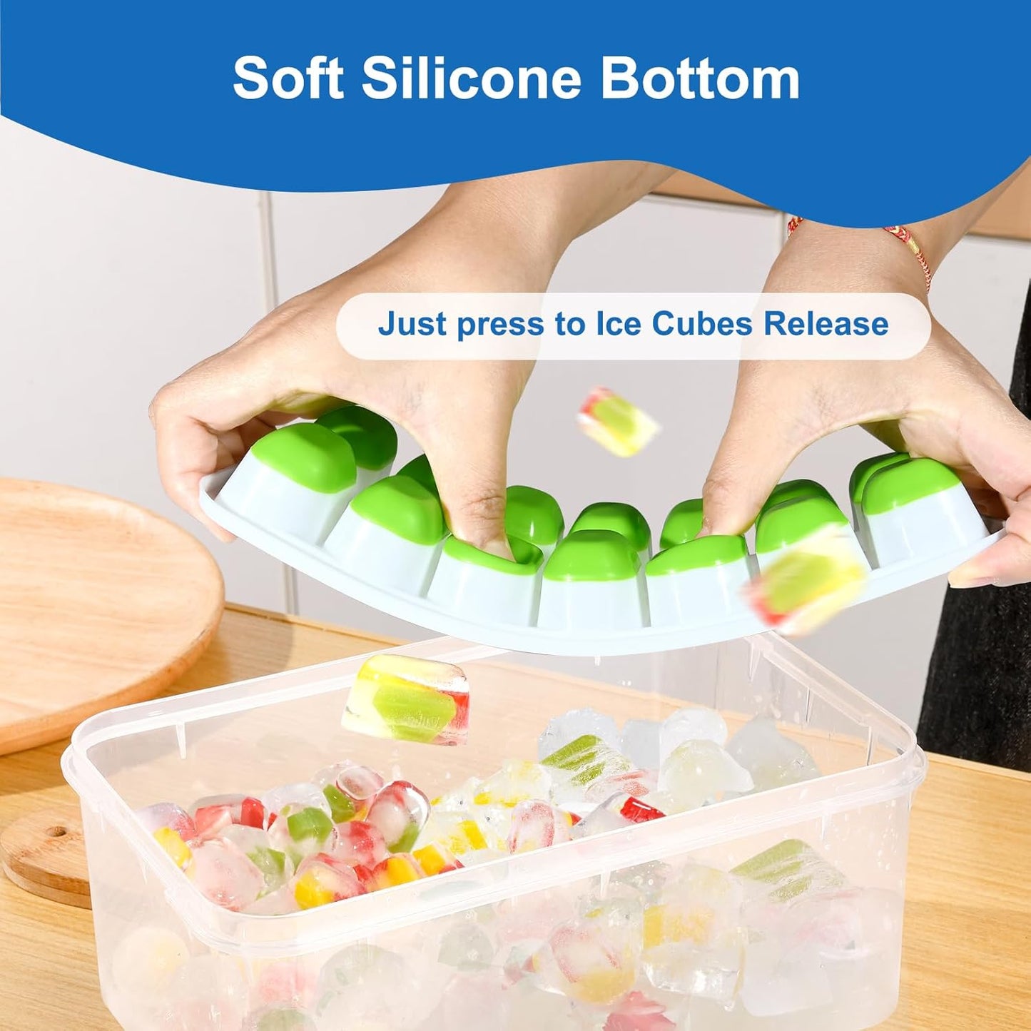 Silicone Ice Cube Tray - Easy-Release Stackable Design | 3 Pack with Lids - BPA-Free & Odor-Free