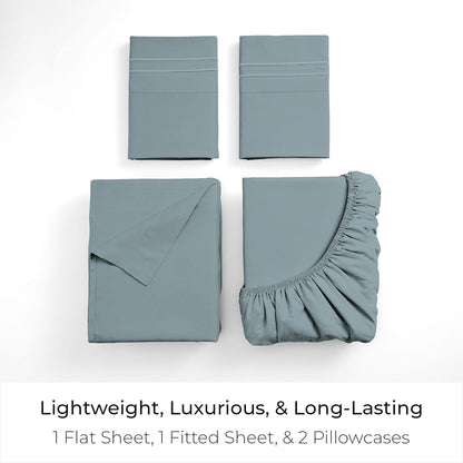 Mellanni Queen Sheets Set - 4 PC Hotel Luxury Bedding | Extra Soft, Cooling, Wrinkle-Resistant (Spa Blue)