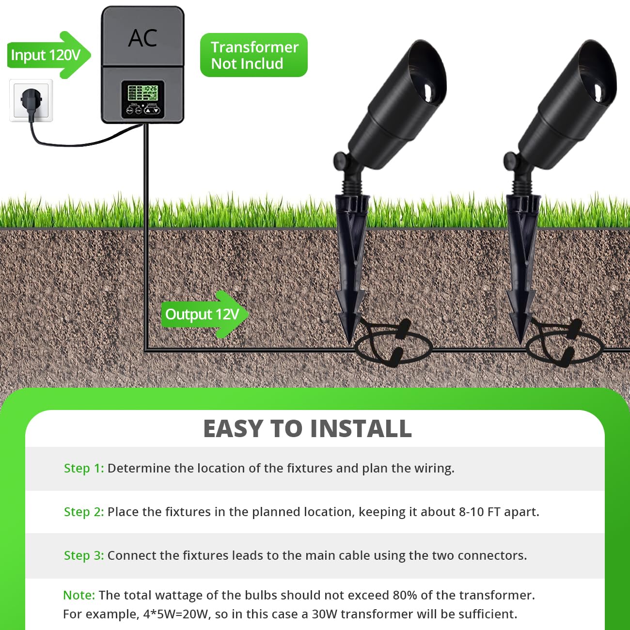 wowlite Matte Black Aluminum Outdoor Spot Lights with 4 Light Bulbs, 5W 2700K Warmlight 12V Low Voltage Landscape Lighting Fixture, IP65 Waterproof LED Uplights for Garden Courtyard Pathway, 4 Pack