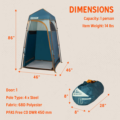 Kelty Discovery H2GO Privacy Shelter, Campsite Shower and Changing Shelter, Zippered Entry, Steel Pole Frame, Freestanding (Iceberg Green)
