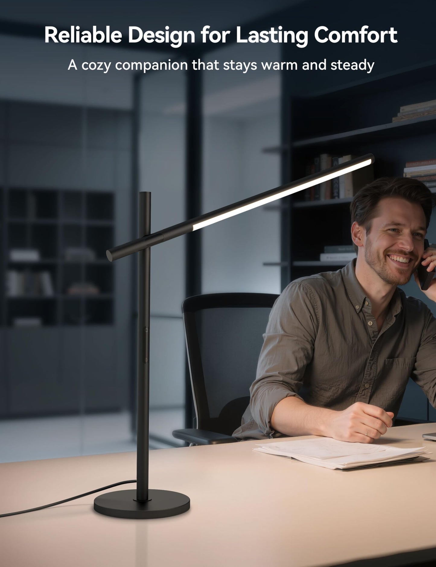 Tubicen Rotatable Desk Lamp 360° Adjustable Arm/Head 3 Colors 4- Level Touch Dimmable Plug-in Task Lamp Black 15W LED Modern Sleek Metal Desk Lamp for Bedroom Office Reading Studying