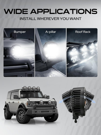 YHTAUTO 7 Inch LED Light Bars w/Wiring Harness & Light Cover, 90W, 8100LM, 5700K, Spot10° Beam Off Road Camper Driving Work Light for Truck SUV ATV UTV Golf Cart Tractor Van Boat IP67 Waterproof Lamp
