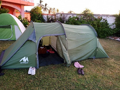 4 Person Tents for Camping, Ayamaya Tunnel Tent Camping with Vestibule 3-4 Person Waterproof, 2 Devided Rooms Bicycle Tent with Footprint for Bikepacking/Motorcycle Travel Hiking Mountaineering
