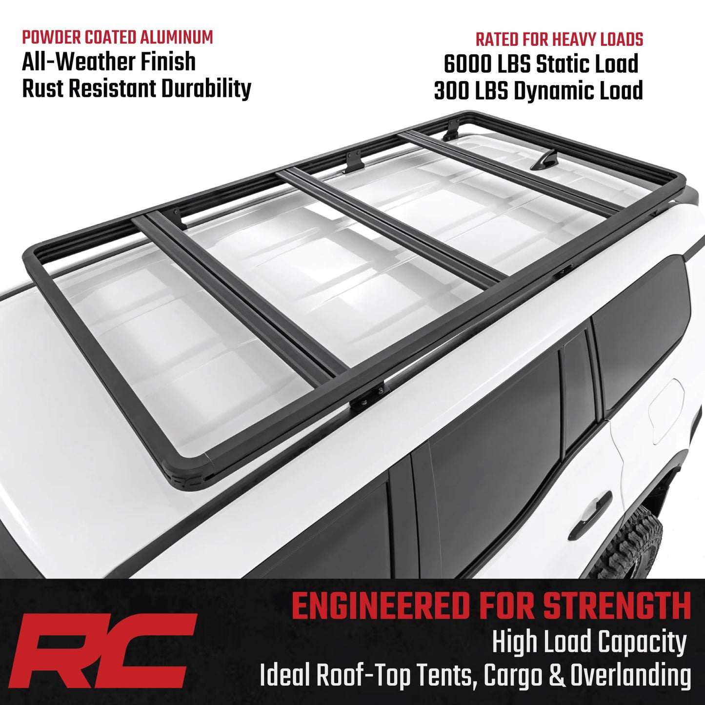 Rough Country Roof Rack System for Toyota Land Cruiser (2024-2025) - Aluminum Overland Cargo Carrier with T-Slot Mounting System, Adjustable Cross Bars