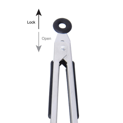 Farberware Mini Tongs Set of 2, 8 Inch Nylon Tip Kitchen Tongs for Cooking and Serving, Stainless Steel Arms with Soft-Grip Handles, Locking Mechanism, Black, Dishwasher Safe