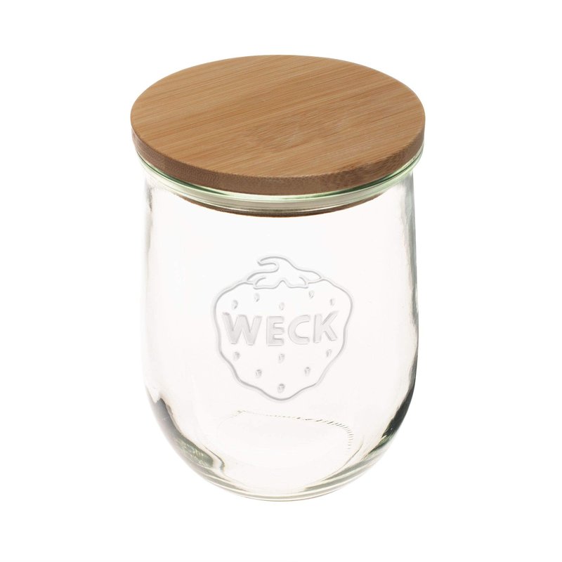 Weck Tulip Jar - 35.9 fl. oz (1 Liter) - Large Glass Container for Sourdough Starter, Canning, and Storage - Includes Glass Lid & Wooden Lid