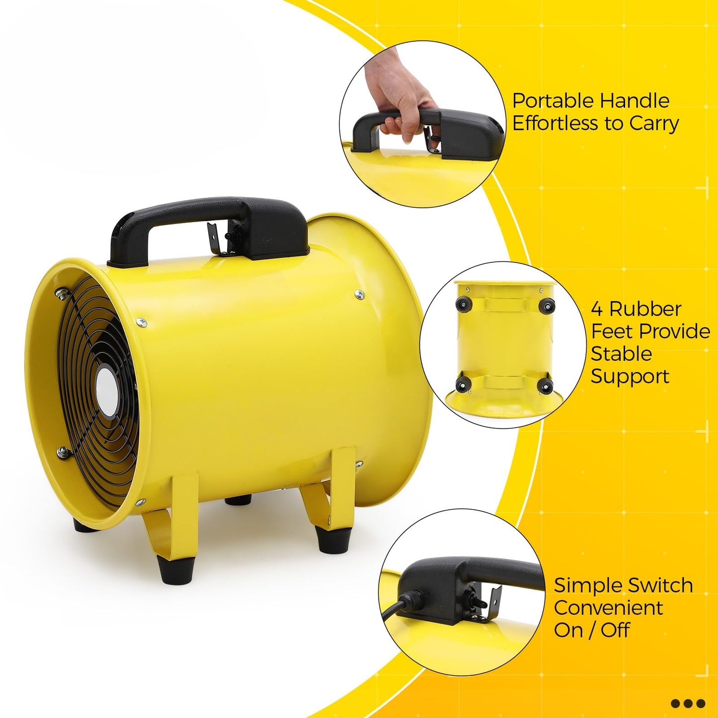 10 in Utility Blower Fan, 3300 RPM High-Speed Ventilation Fan with 33 ft PVC Duct Hose, CE & IP44 Waterproof Rated, Industrial Portable Air Blower Ventilator for Basements, Tunnels, Factories